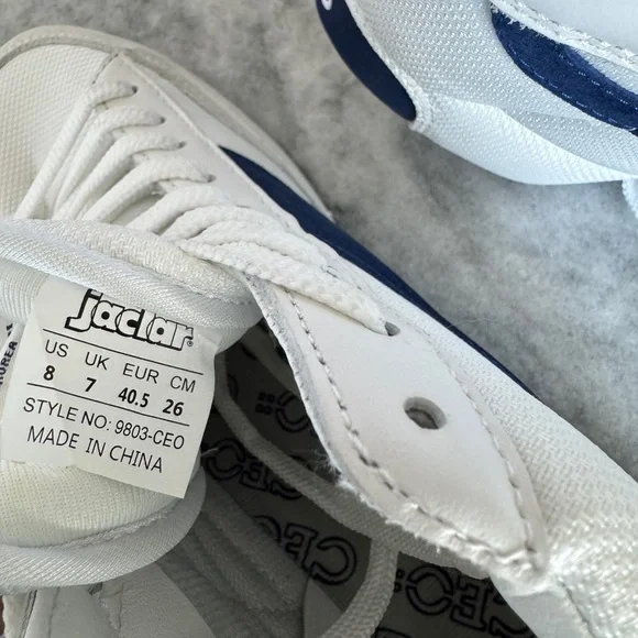 Jaclar White and Navy Blue High-Top Sky-Top Sneakers Brand New